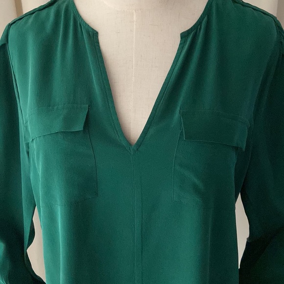 Joie | “Marlo” Silk Military Flap Pocket Blouse | Teal/Green | Medium - Picture 3 of 8